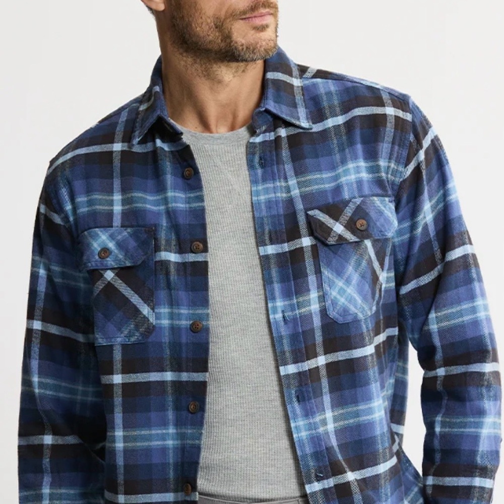 JachsNY Men’s Heritage Flannel Blue Plaid Shirt